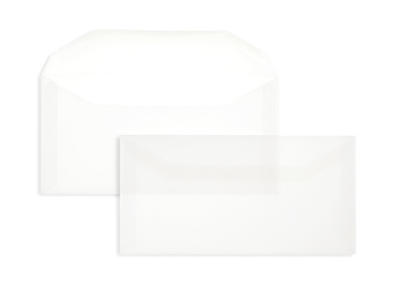 enveloppes transparentes pour mise sous pli blanc (transparent blanc) 114 x 229 mm (c6/5) | 92 g/m² offset | sans fenêtre | fermeture gommée | rabat trapézoïdal | 100 pièces