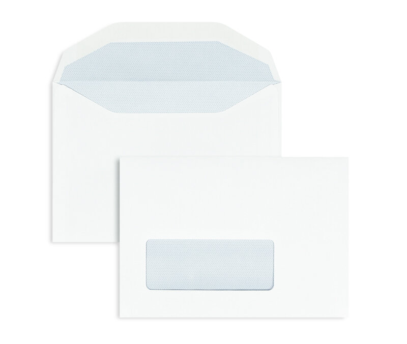 enveloppe de mise sous pli blanc 114 x 162 mm (c6) | 80 g/m² offset | avec fenêtre | fermeture gommée | rabat trapézoïdal | 1000 pièces