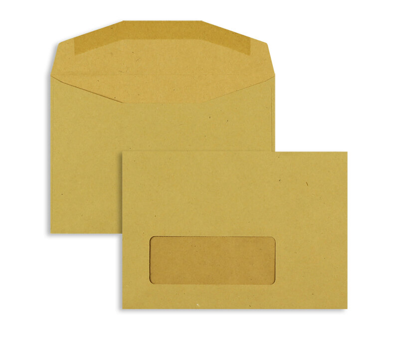 enveloppe de mise sous pli colorées marron 114 x 162 mm (c6) | 80 g/m² natron | avec fenêtre | fermeture gommée | rabat trapézoïdal | 1000 pièces