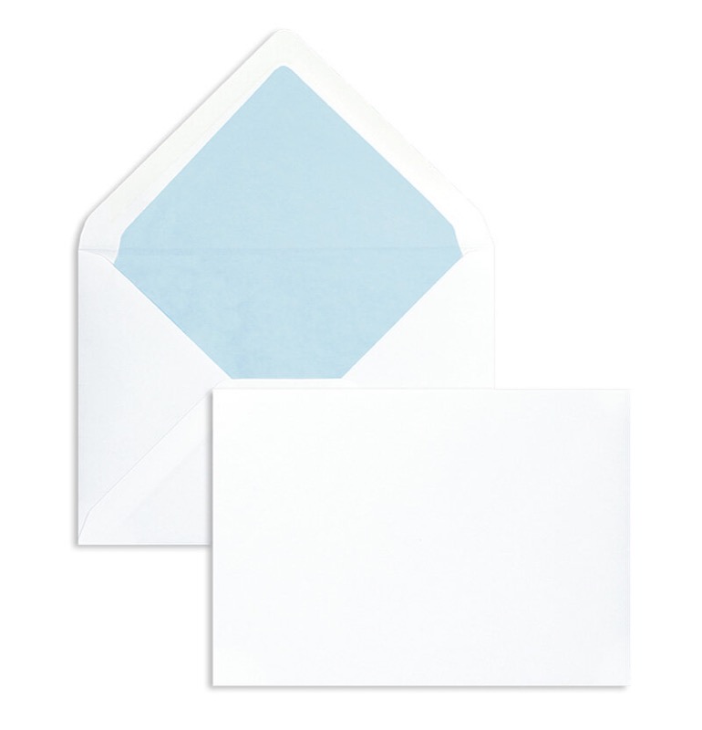 enveloppes blanc 114 x 162 mm (c6) | 135 g/m² velin | sans fenêtre | fermeture gommée | rabat pointu | 100 pièces