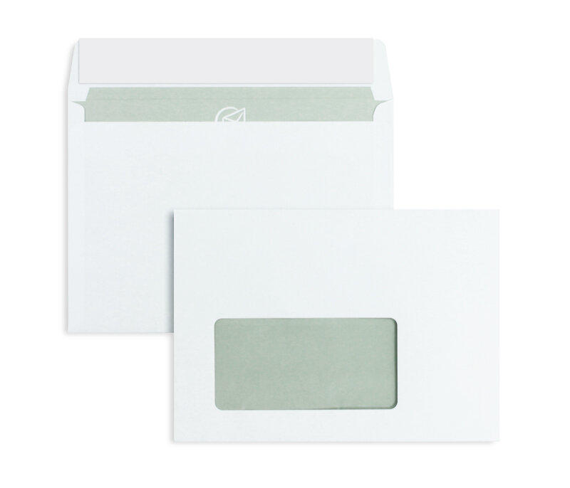 enveloppes blanc 114 x 162 mm (c6) | 80 g/m² offset | avec fenêtre | fermeture adhésive | rabat droit | 1000 pièces