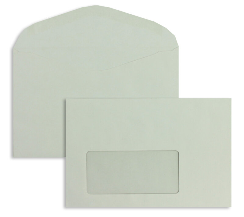 enveloppes colorées gris 114 x 162 mm (c6) | 75 g/m² recycling | avec fenêtre | fermeture gommée | rabat arrondi | 1000 pièces