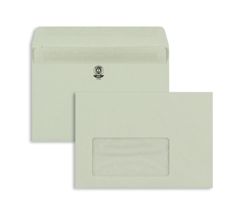 enveloppes colorées gris 114 x 162 mm (c6) | 75 g/m² recycling | avec fenêtre | fermeture autocollante | rabat droit | 1000 pièces