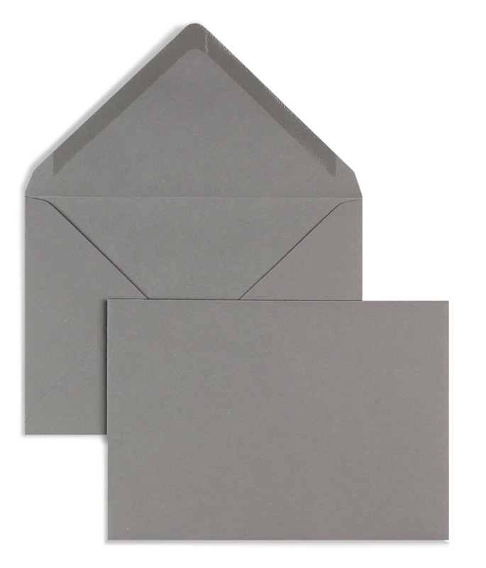 enveloppes colorées gris (ardoise) 114 x 162 mm (c6) | 120 g/m² velin | sans fenêtre | fermeture gommée | rabat pointu | 100 pièces