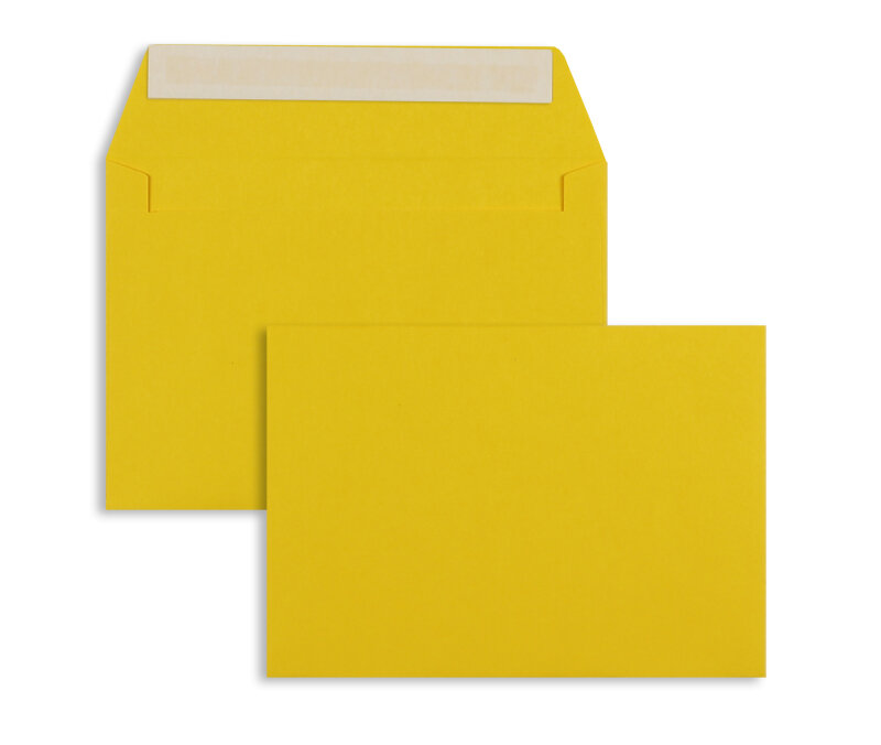 enveloppes colorées jaune (jaune d'or) 114 x 162 mm (c6) | 120 g/m² offset | sans fenêtre | fermeture adhésive | rabat droit | 100 pièces