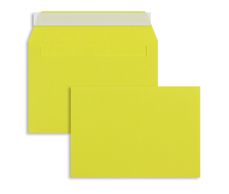 enveloppes colorées jaune (jaune intense) 114 x 162 mm (c6) | 120 g/m² offset | sans fenêtre | fermeture adhésive | rabat droit | 100 pièces