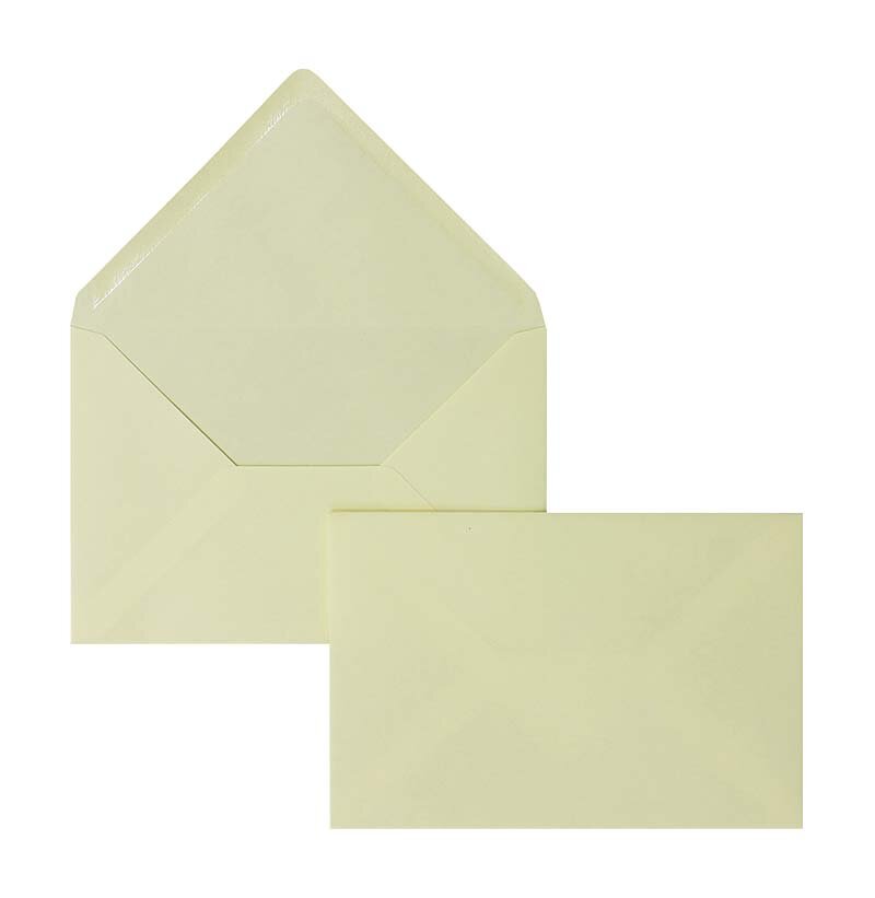 enveloppes colorées jaune (jaune pastel) 114 x 162 mm (c6) | 120 g/m² velin | sans fenêtre | fermeture gommée | rabat pointu | 100 pièces