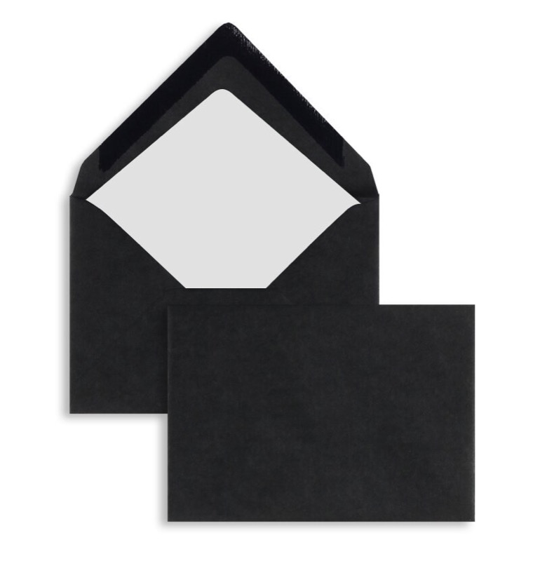 enveloppes colorées noir 114 x 162 mm (c6) | 100 g/m² mat (paperado) | sans fenêtre | fermeture gommée | rabat pointu | 100 pièces