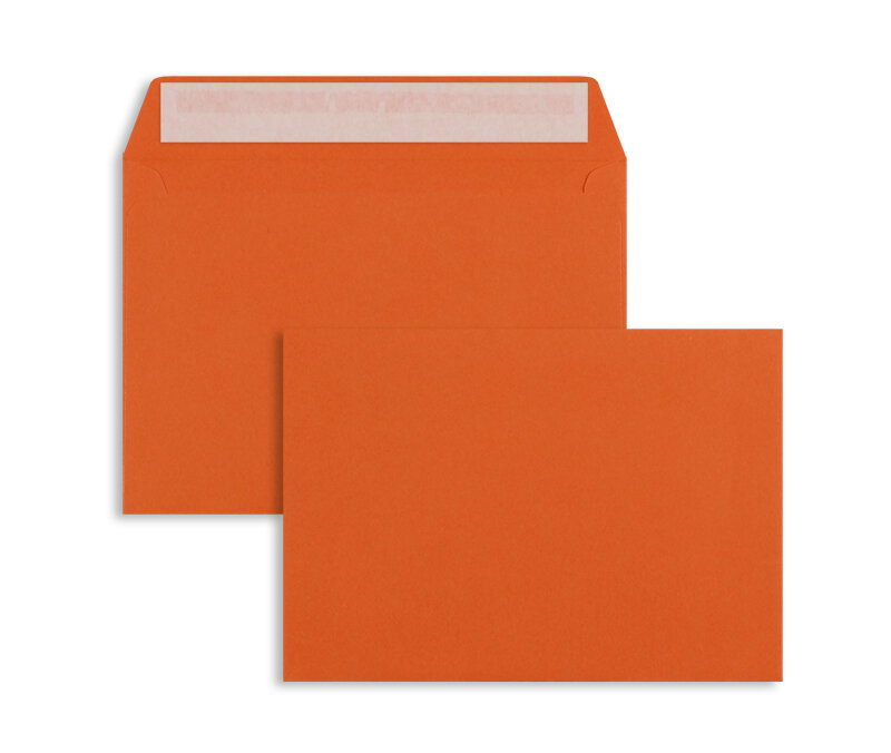 enveloppes colorées orange 114 x 162 mm (c6) | 120 g/m² offset | sans fenêtre | fermeture adhésive | rabat droit | 100 pièces