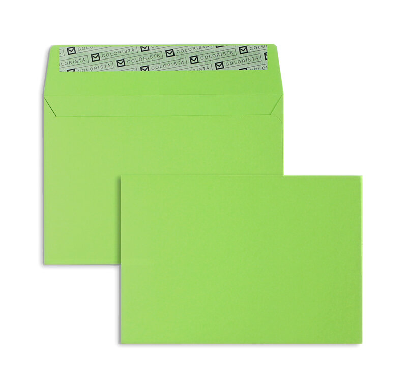 enveloppes colorées vert 114 x 162 mm (c6) | 120 g/qm colorista | sans fenêtre | fermeture adhésive | rabat droit | 100 pièces