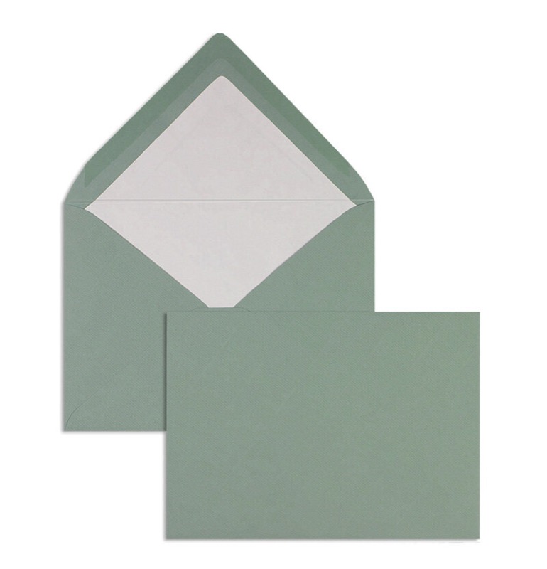 enveloppes colorées vert (eucalyptus) 114 x 162 mm (c6) | 100 g/qm côtelé (paperado) | sans fenêtre | fermeture gommée | rabat pointu | 100 pièces