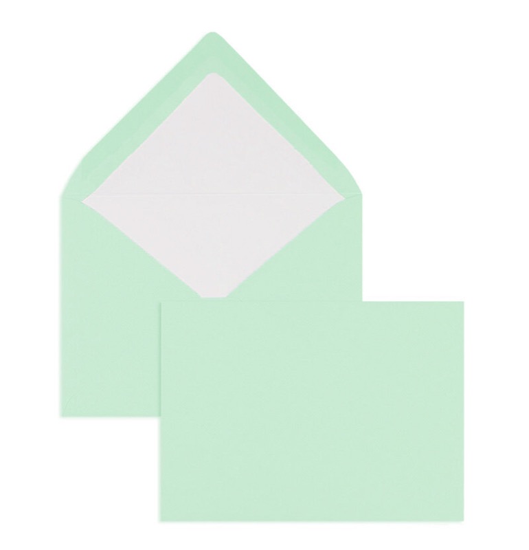 enveloppes colorées vert (menthe) 114 x 162 mm (c6) | 100 g/qm côtelé (paperado) | sans fenêtre | fermeture gommée | rabat pointu | 100 pièces