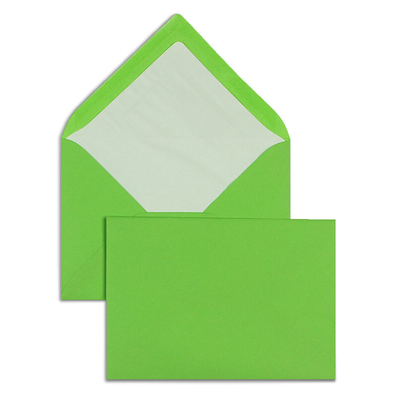 enveloppes colorées vert (pomme) 114 x 162 mm (c6) | 100 g/qm côtelé (paperado) | sans fenêtre | fermeture gommée | rabat pointu | 100 pièces