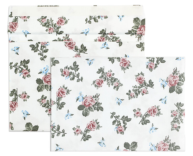 enveloppes textiles blanc (roses-motif) 114 x 162 mm (c6) | 115 g/qm coton | sans fenêtre | fermeture adhésive | rabat droit | 5 pièces