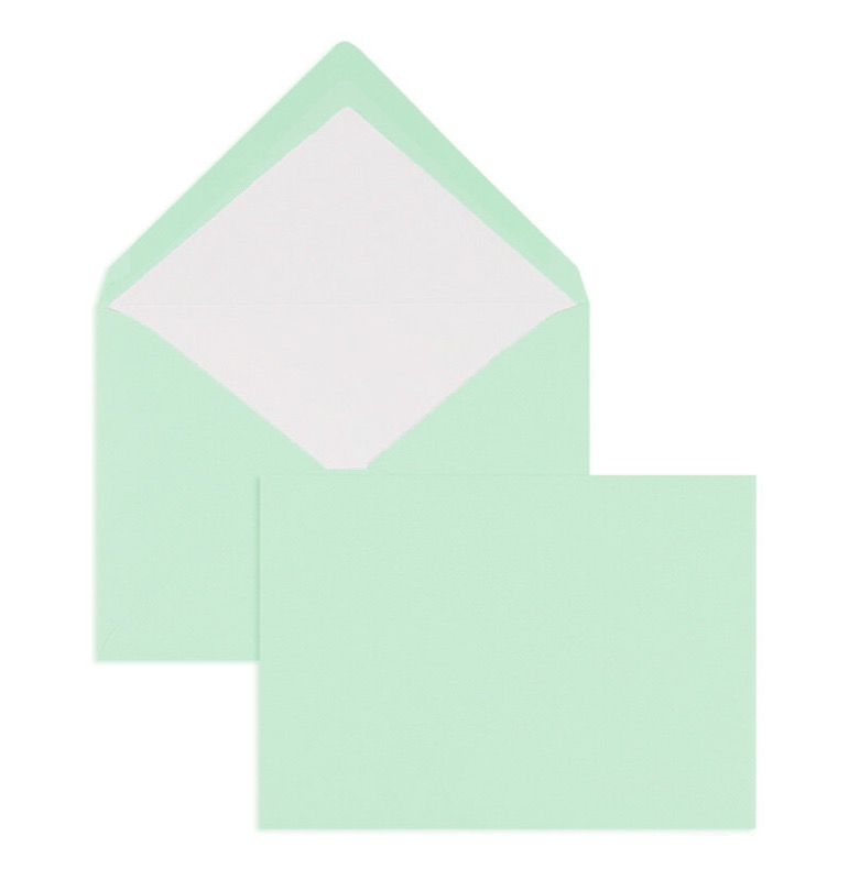 enveloppes colorées vert (menthe) 81 x 114 mm (c7) | 100 g/qm côtelé (paperado) | sans fenêtre | fermeture gommée | rabat pointu | 100 pièces