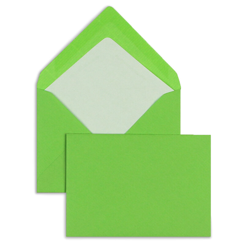 enveloppes colorées vert (pomme) 81 x 114 mm (c7) | 100 g/qm côtelé (paperado) | sans fenêtre | fermeture gommée | rabat pointu | 100 pièces