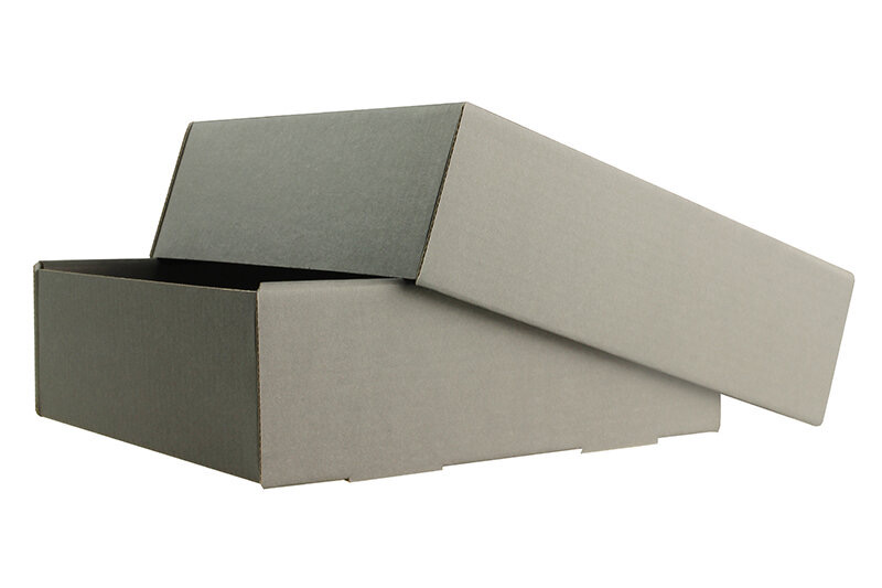 boîtes pliantes télestopiques colorées gris (gris foncé) 215 x 210 x 50 mm | carton ondulé | sans fenêtre | pas de fermeture | pas de rabat | 20 pièces