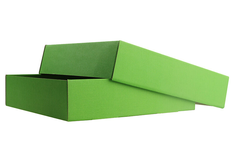 boîtes pliantes télestopiques colorées vert 215 x 210 x 50 mm | carton ondulé | sans fenêtre | pas de fermeture | pas de rabat | 20 pièces