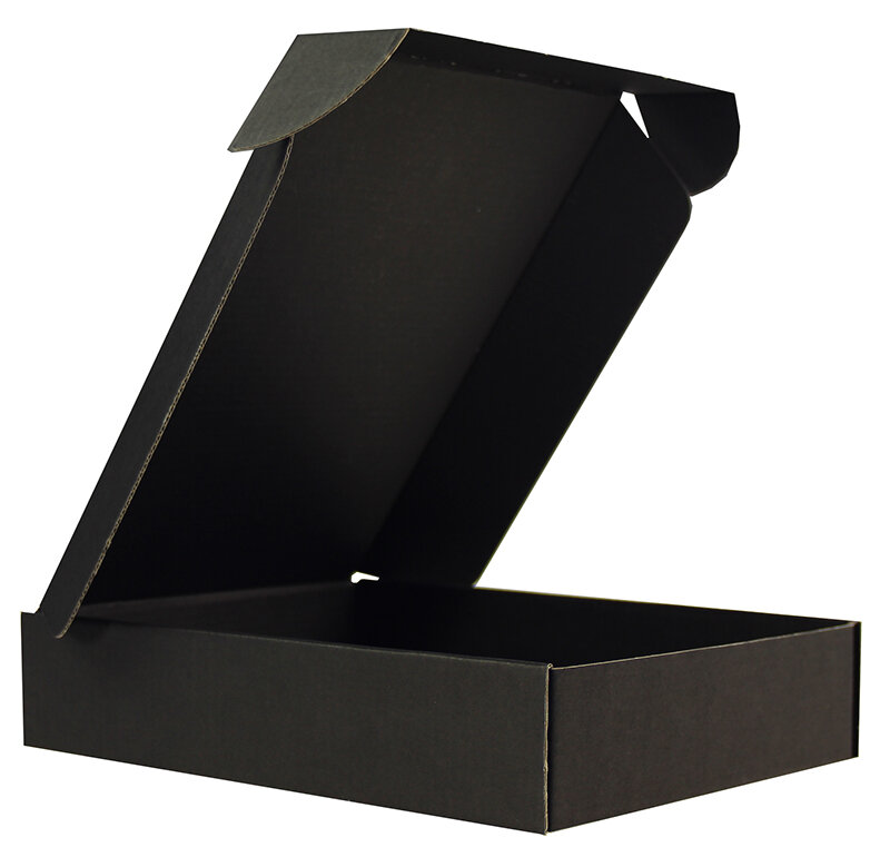 cartons pliants colorées noir 215 x 155 x 45 mm | carton ondulé | sans fenêtre | fermeture à patte rentrante | pas de rabat | 35 pièces