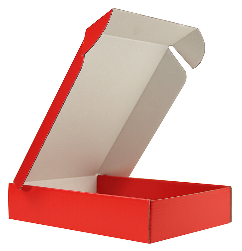 cartons pliants colorées rouge 215 x 155 x 45 mm | carton ondulé | sans fenêtre | fermeture à patte rentrante | pas de rabat | 35 pièces