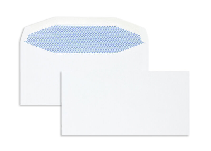 enveloppe de mise sous pli blanc 121 x 235 mm | 90 g/m² offset | sans fenêtre | fermeture gommée | rabat trapézoïdal | 1000 pièces