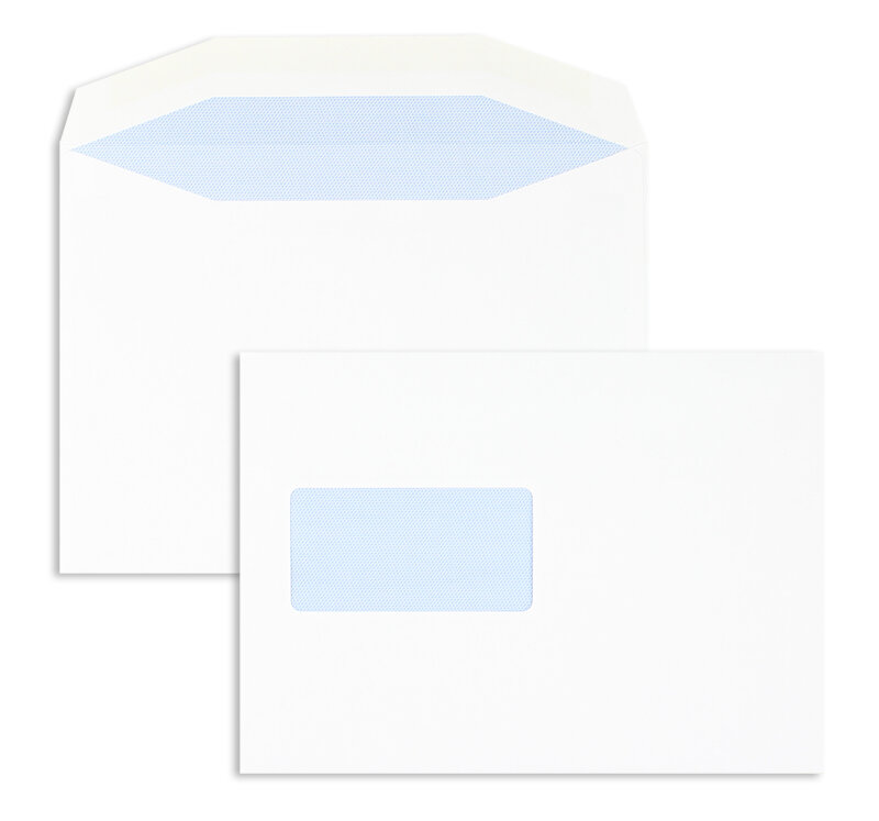 enveloppe de mise sous pli blanc 155 x 220 mm | 90 g/m² offset | avec fenêtre | fermeture gommée | rabat trapézoïdal | 500 pièces