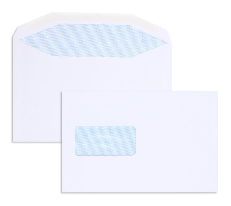 enveloppe de mise sous pli blanc 162 x 238 mm | 90 g/m² offset | avec fenêtre | fermeture gommée | rabat trapézoïdal | 500 pièces
