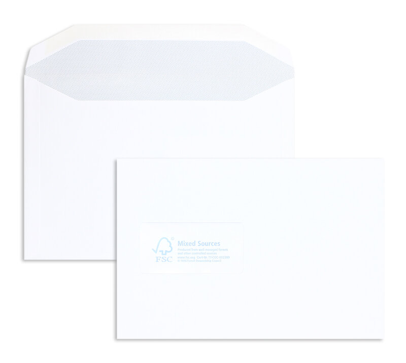 enveloppe de mise sous pli blanc 162 x 238 mm | 90 g/m² offset | avec fenêtre | fermeture gommée | rabat trapézoïdal | 500 pièces