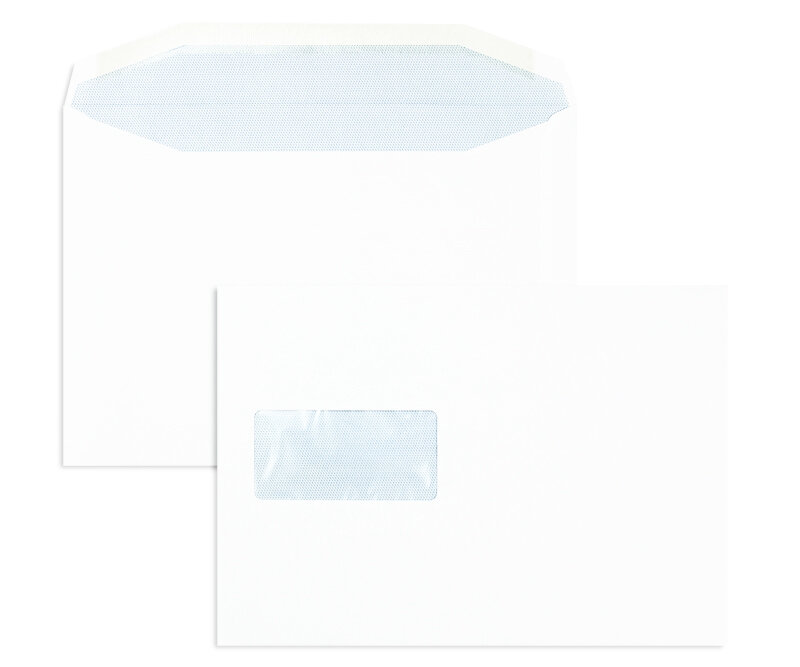 enveloppe de mise sous pli blanc 178 x 254 mm | 90 g/m² offset | avec fenêtre | fermeture gommée | rabat trapézoïdal | 500 pièces