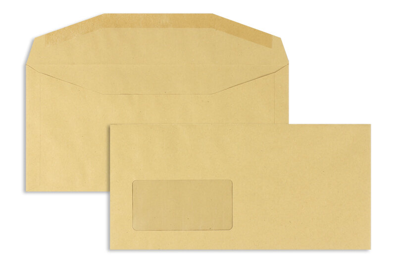 enveloppe de mise sous pli colorées marron 114 x 235 mm | 80 g/m² natron | avec fenêtre | fermeture gommée | rabat trapézoïdal | 1000 pièces