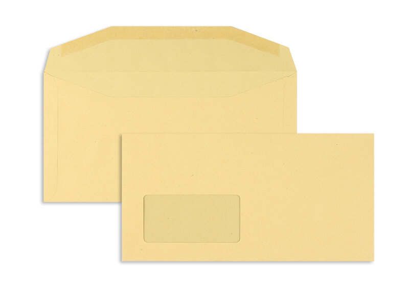 enveloppe de mise sous pli colorées marron 121 x 235 mm | 80 g/m² natron | avec fenêtre | fermeture gommée | rabat trapézoïdal | 1000 pièces