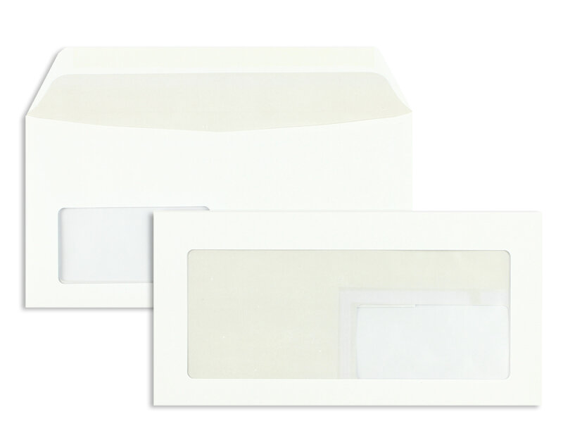 enveloppes avec fenêtre publicitaire blanc 115 x 230 mm | 90 g/qm offset | 2 fenêtres | fermeture gommée | 800 pièces