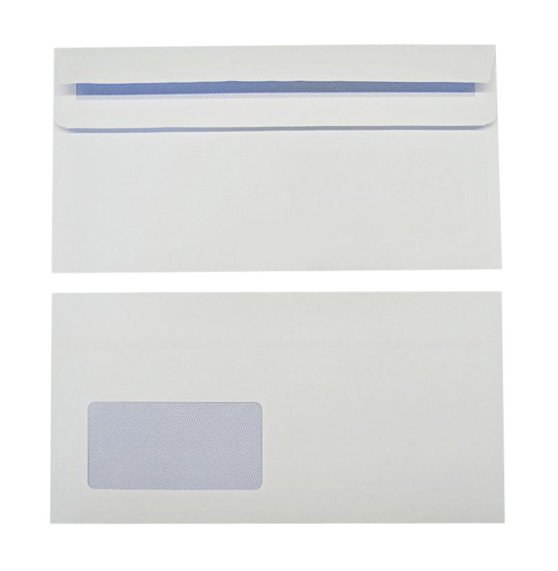 enveloppes blanc 121 x 235 mm | 90 g/m² offset | avec fenêtre | fermeture autocollante | rabat droit | 1000 pièces