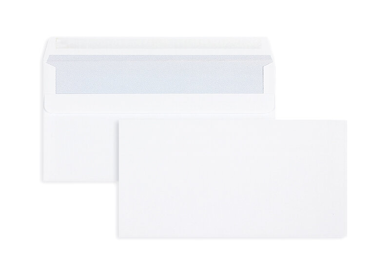 enveloppes blanc 121 x 235 mm | 90 g/m² offset | sans fenêtre | fermeture autocollante | rabat droit | 1000 pièces