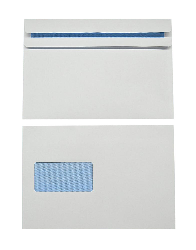 enveloppes blanc 162 x 238 mm | 90 g/m² offset | avec fenêtre | fermeture autocollante | rabat droit | 500 pièces