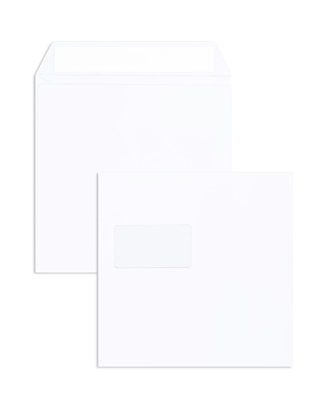 enveloppes blanc 230 x 230 mm | 120 g/m² offset | avec fenêtre | fermeture adhésive | rabat droit | 100 pièces