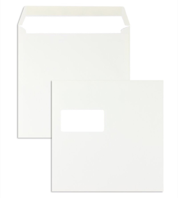 enveloppes blanc 240 x 240 mm | 100 g/m² offset | avec fenêtre | fermeture gommée | rabat droit | 250 pièces