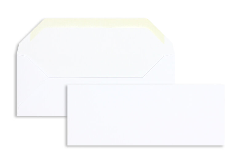enveloppes blanc 80 x 205 mm | 100 g/m² offset | sans fenêtre | fermeture gommée | rabat trapézoïdal | 100 pièces