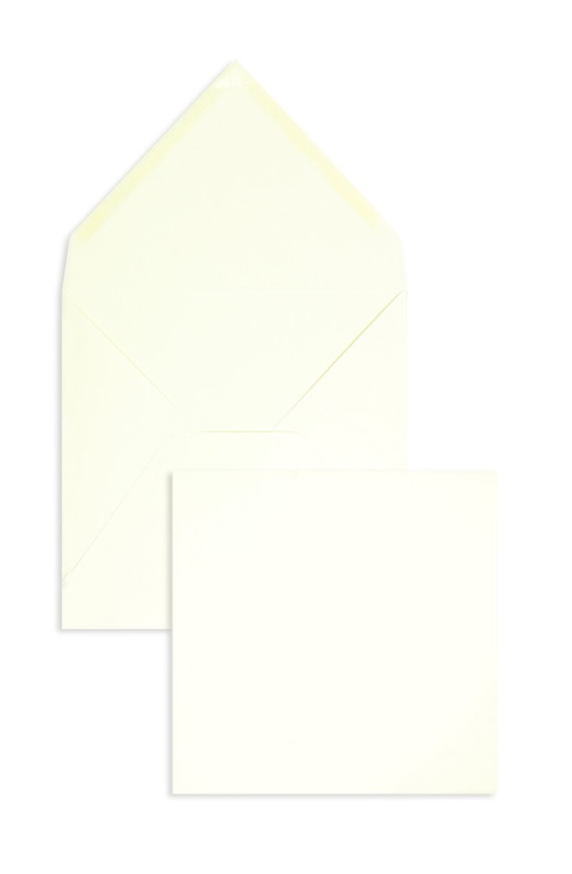 enveloppes colorées crème (blanc crème) 225 x 225 mm | 135 g/m² côtelé | sans fenêtre | fermeture gommée | rabat pointu | 100 pièces