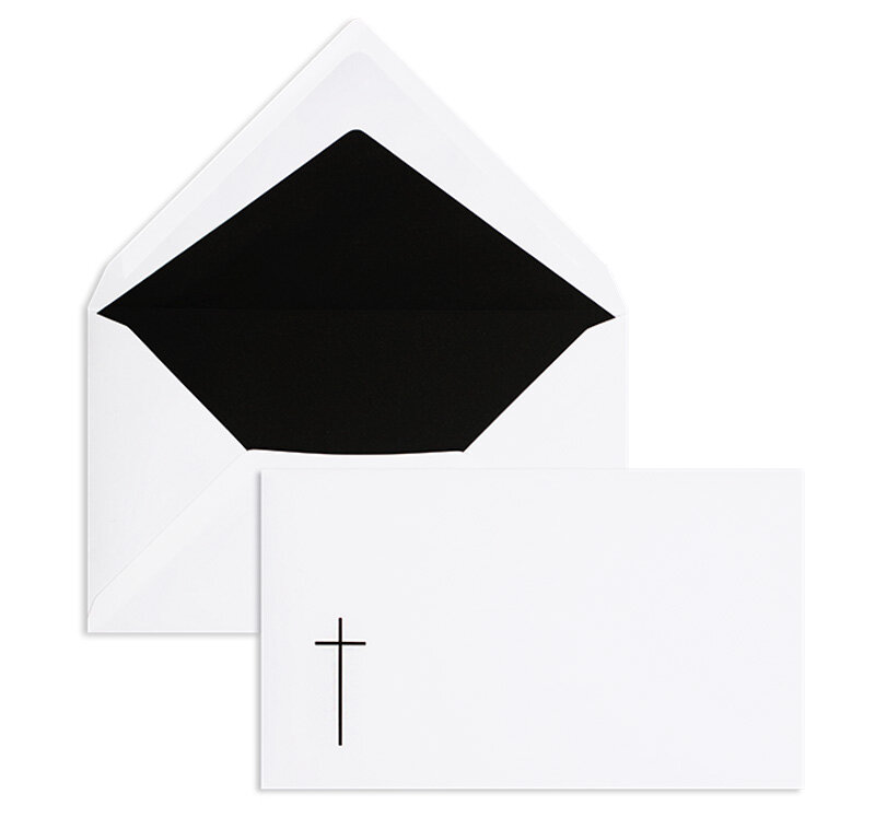 enveloppes de deuil blanc 120 x 202 mm | 100 g/m² moyen mat | sans fenêtre | fermeture gommée | rabat pointu | 100 pièces