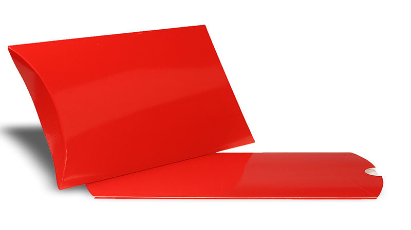 boîtes cadeau oreiller colorées rouge 81 x 113 x 35 mm (din c7) | 350 g/qm carton compact brillant | sans fenêtre | fermeture adhésive | rabat droit | 25 pièces