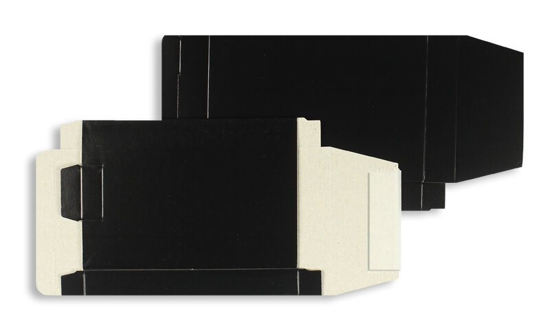 boîtes colorées noir 110 x 160 x 22 mm | 450 g/qm carton | sans fenêtre | fermeture adhésive | rabat droit | 25 pièces
