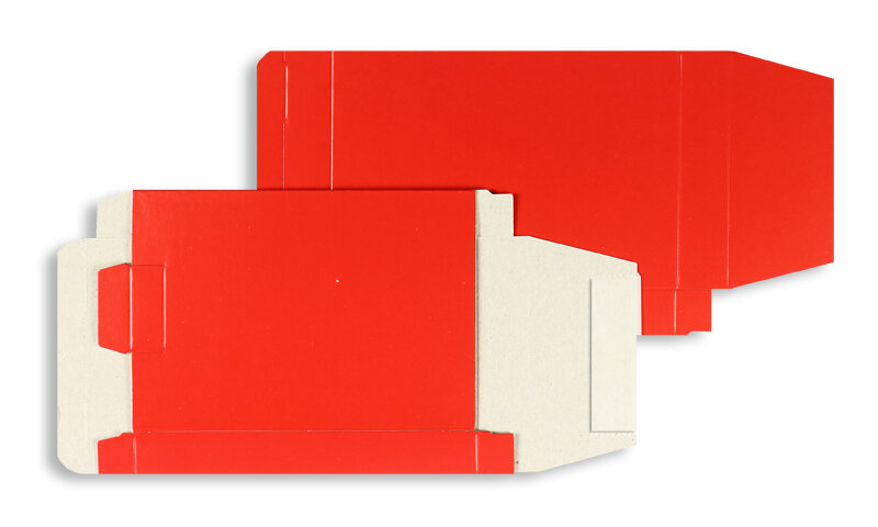 boîtes colorées rouge 110 x 160 x 22 mm | 450 g/qm carton | sans fenêtre | fermeture adhésive | rabat droit | 25 pièces