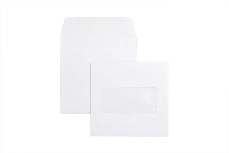 enveloppes blanc 125 x 125 mm | 100 g/m² offset | avec fenêtre | fermeture gommée | rabat droit | 100 pièces