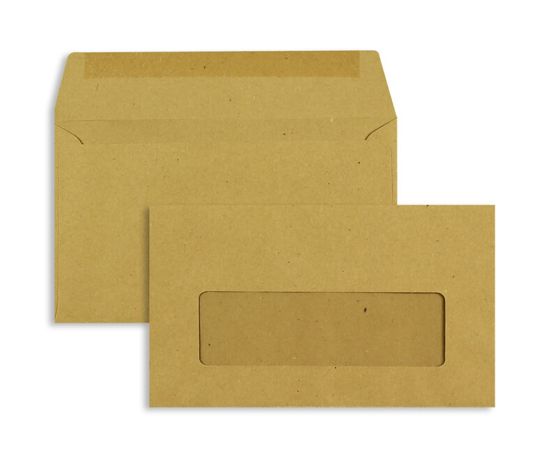 enveloppes colorées marron 89 x 152 mm | 70 g/m² natron | avec fenêtre | fermeture gommée | rabat droit | 1000 pièces