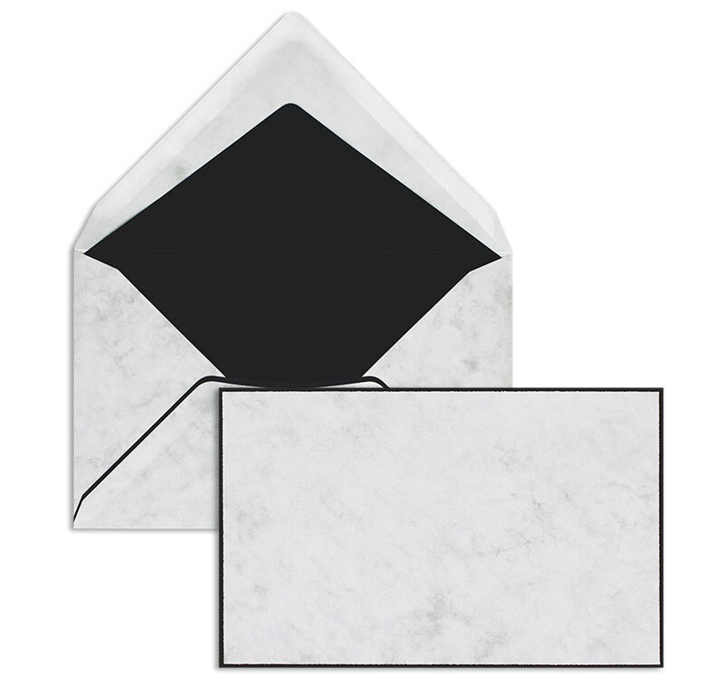 enveloppes de deuil blanc (marbre ivoire) 120 x 191 mm (format de deuil) | 90 g/m² moyen mat | sans fenêtre | fermeture gommée | rabat pointu | 100 pièces