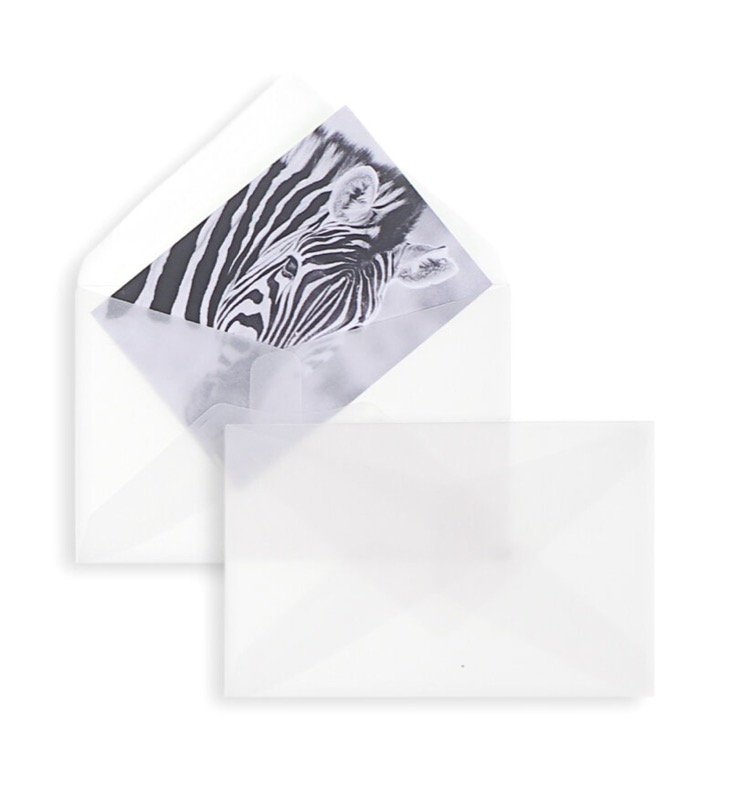 enveloppes transparentes blanc (transparent blanc) 105 x 155 mm | 90 g/m² offset | sans fenêtre | fermeture gommée | rabat pointu | 100 pièces