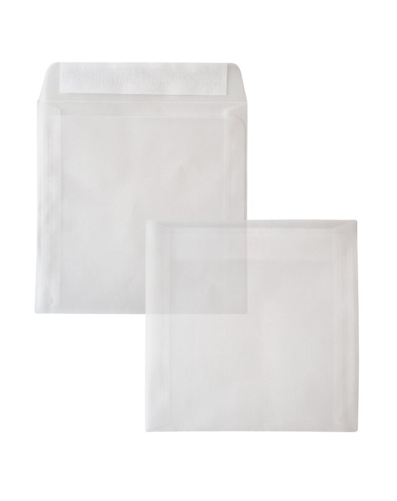 enveloppes transparentes blanc (transparent blanc) 125 x 125 mm | 90 g/m² offset | sans fenêtre | fermeture adhésive | rabat droit | 100 pièces