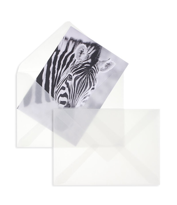 enveloppes transparentes blanc (transparent blanc) 58 x 81 mm (c8) | 90 g/m² offset | sans fenêtre | fermeture gommée | rabat pointu | 100 pièces