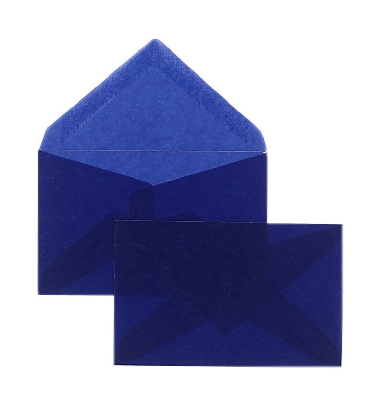 enveloppes transparentes colorées bleu (transparent bleu intense) 62 x 98 mm | 100 g/m² offset | sans fenêtre | fermeture gommée | rabat pointu | 100 pièces